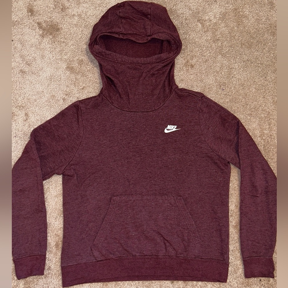 Nike Women's Dark Beetroot Heather Funnel-Neck Hoodie size M burgundy